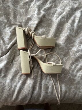 Lulu's Cream Rope Lace-Up Platform Heeled Sandals